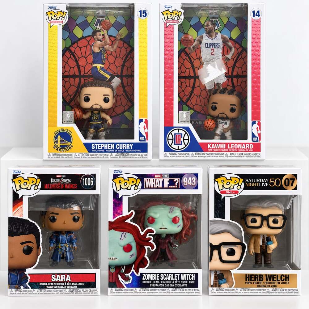 Funko Pop 5-Piece Bundle NBA Marvel SNL Curry Kawhi Scarlet Witch